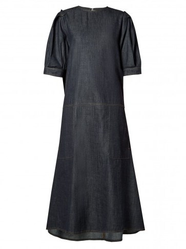 MARNI Gathered-back raw-denim dress | indigo-blue - flipped