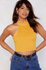 Nasty Gal Get Down Tonight Crop Top mustard / yellow frilly cropped halterneck