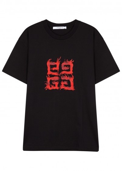 GIVENCHY Black logo-print cotton T-shirt / designer short sleeve tee - flipped