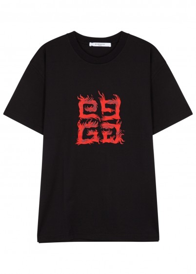 GIVENCHY Black logo-print cotton T-shirt / designer short sleeve tee