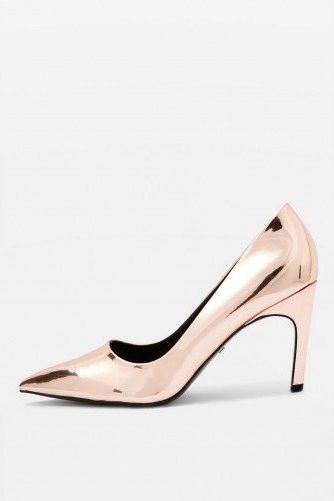TOPSHOP Glimpse Court Shoes in Rose Gold / high shine metallic courts - flipped