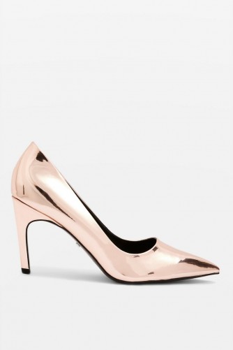 TOPSHOP Glimpse Court Shoes in Rose Gold / high shine metallic courts