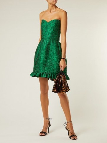 EMILIO DE LA MORENA Golde green floral-jacquard strapless mini dress - flipped