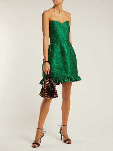 EMILIO DE LA MORENA Golde green floral-jacquard strapless mini dress