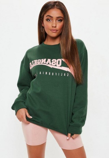 Missguided green los angeles graphic sweat – sporty tops - flipped
