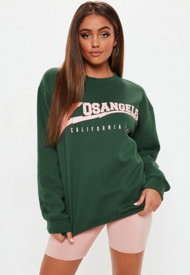 Missguided green los angeles graphic sweat – sporty tops