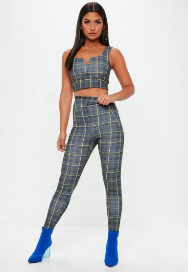 MISSGUIDED grey high waisted heritage checked trousers / tartan skinny pants