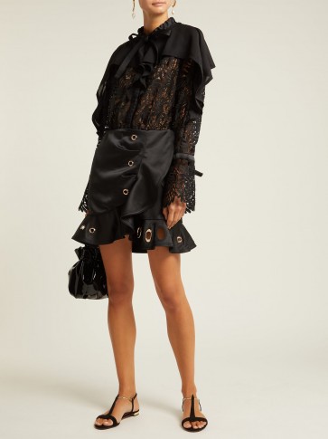 SELF-PORTRAIT Black Guipure-lace and crepe mini dress