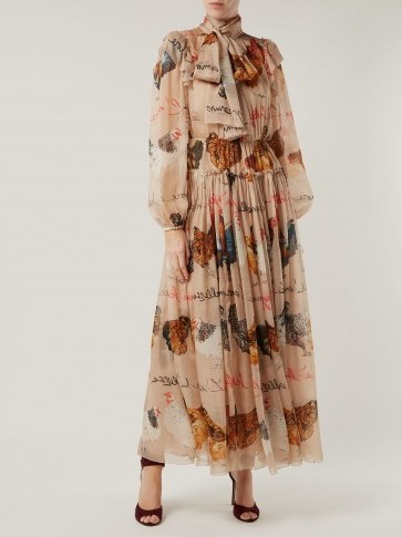 DOLCE & GABBANA Hen and calligraphy-printed beige silk gown ~ romantic Italian clothing - flipped