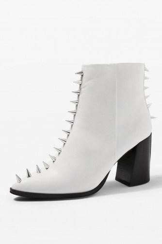 TOPSHOP Hex Studded Boots in White / stud embellished leather ankle boot - flipped