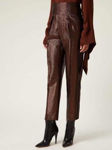 PETAR PETROV Hikari striped bronze lamé trousers / high waist shimmering pants - flipped