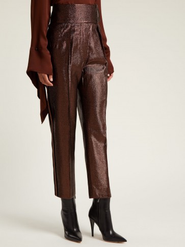 PETAR PETROV Hikari striped bronze lamé trousers / high waist shimmering pants
