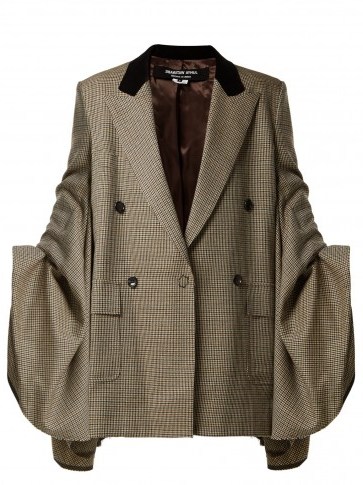 JUNYA WATANABE Houndstooth check ruched-sleeve wool blazer / contemporary statement fashion - flipped