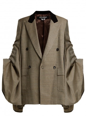 JUNYA WATANABE Houndstooth check ruched-sleeve wool blazer / contemporary statement fashion