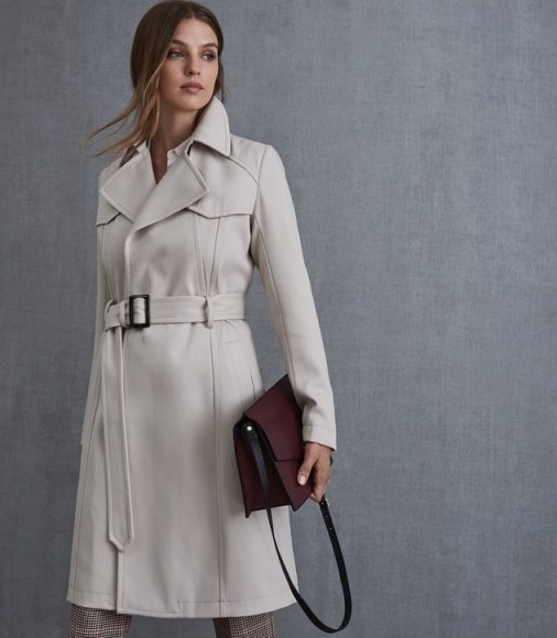 REISS HURLEY BELTED MAC NEUTRAL ~ chic autumn coat - flipped