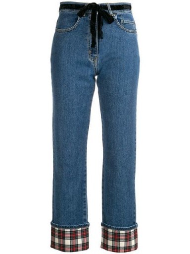 ISA ARFEN contrast turn-up jeans – cropped tartan print hems - flipped