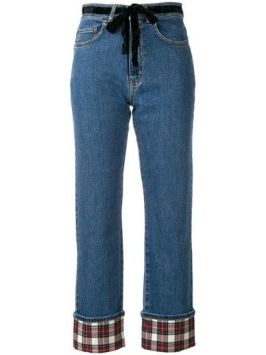 ISA ARFEN contrast turn-up jeans – cropped tartan print hems