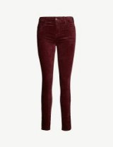 J BRAND Maria skinny high-rise velvet jeans in oxblood | dark red skinnies
