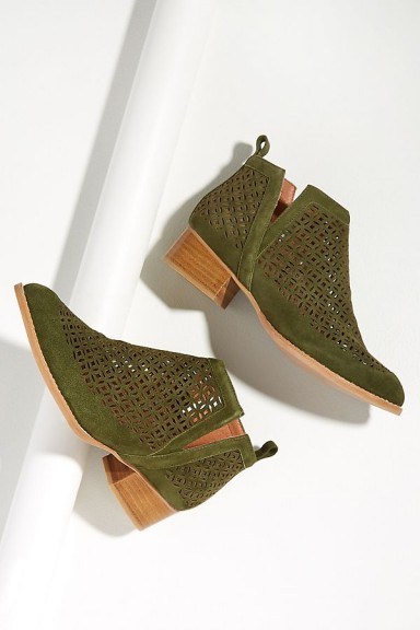Jeffrey Campbell Tagloni Khaki-Green Suede Booties | autumn ankle boots - flipped
