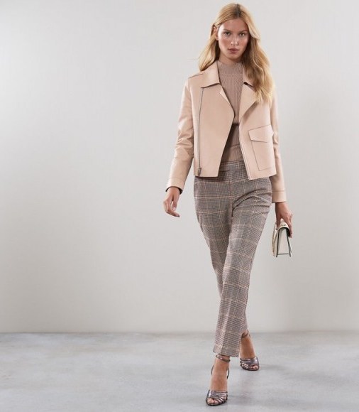 REISS JOANNE CHECK CHECK SLIM LEG TROUSERS NAVY/RUST ~ chic checked pants - flipped
