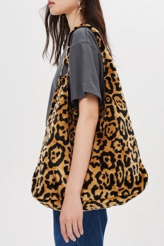 Topshop Kenya Leopard Print Tote Bag | large animal printed shoulder bag | autumn tones - flipped