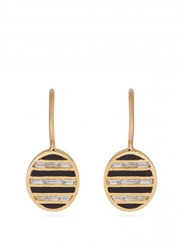 JESSICA BIALES 18kt gold, white diamond and black enamel oval drop earrings - flipped