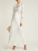 SELF-PORTRAIT Lace-panel ivory satin dress ~ feminine event gown