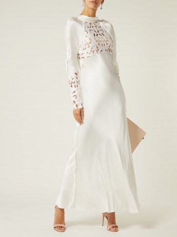 SELF-PORTRAIT Lace-panel ivory satin dress ~ feminine event gown - flipped