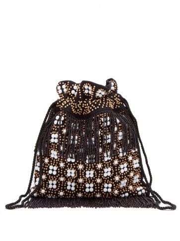STAUD Lance bead-embroidered canvas pouch | black beaded drawstring bag
