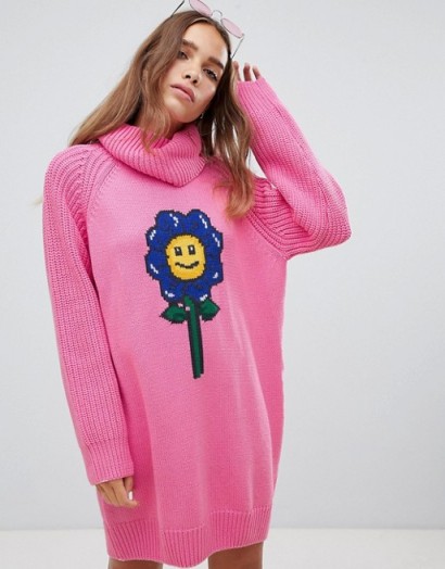 Lazy Oaf flower power sweater dress Pink – slouchy oversized knitwear