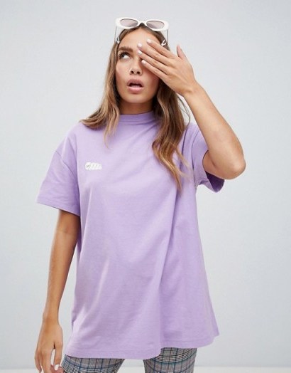 Lazy Oaf little maggot t-shirt purple – oversized high-neck tee - flipped