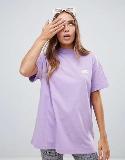 Lazy Oaf little maggot t-shirt purple – oversized high-neck tee