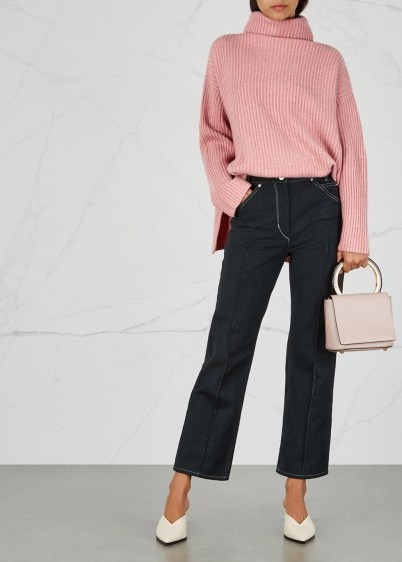 LE KASHA Lisbon pink ribbed cashmere jumper ~ roll neck, split side & dropped shoulders ~ stylish luxe knitwear - flipped