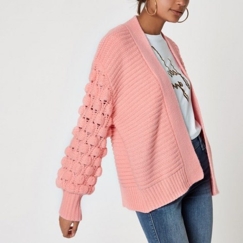 River Island Light pink bobble heart knit cardigan | pretty knits - flipped