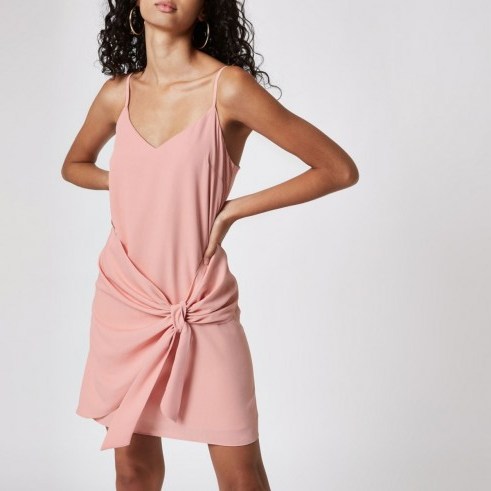 River Island Light pink knot front slip dress | thin strap frock - flipped