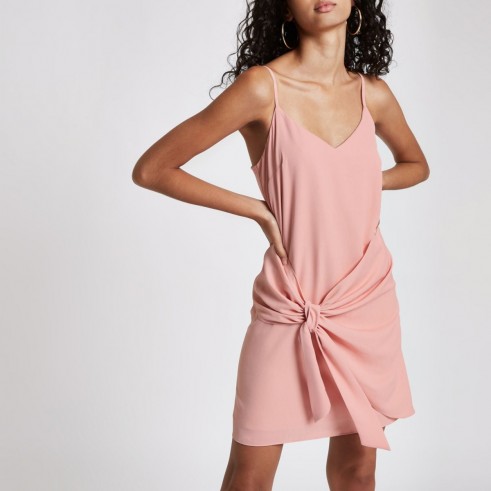 River Island Light pink knot front slip dress | thin strap frock