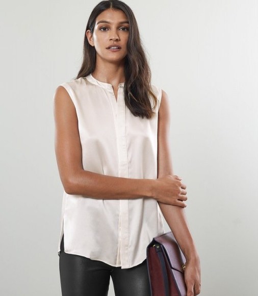 REISS LILA SILK SLEEVELESS BLOUSE OFF WHITE ~ effortless style clothing ~ casual luxe - flipped