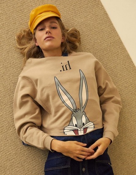 stradivarius Looney cropped sweatshirt in stone | Bugs Bunny print top - flipped