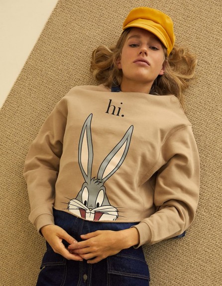 stradivarius Looney cropped sweatshirt in stone | Bugs Bunny print top