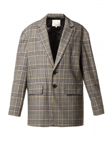 TIBI Lucas oversized checked woven blazer / grey single breasted jacket - flipped