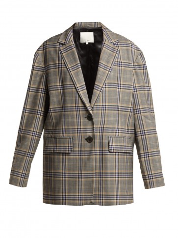 TIBI Lucas oversized checked woven blazer / grey single breasted jacket