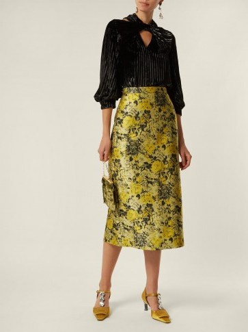 ERDEM Maira yellow floral jacquard pencil skirt ~ luxe clothing - flipped