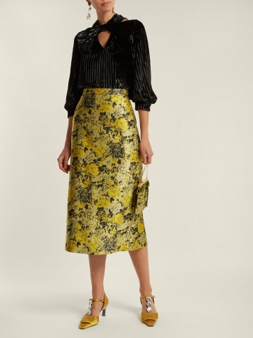 ERDEM Maira yellow floral jacquard pencil skirt ~ luxe clothing