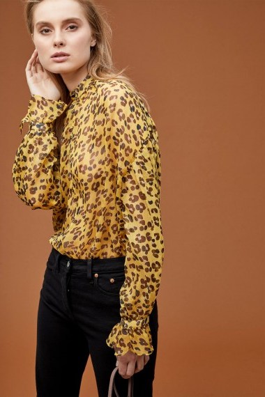 Maison Scotch Leopard-Print Shirt in Yellow Motif | animal prints - flipped