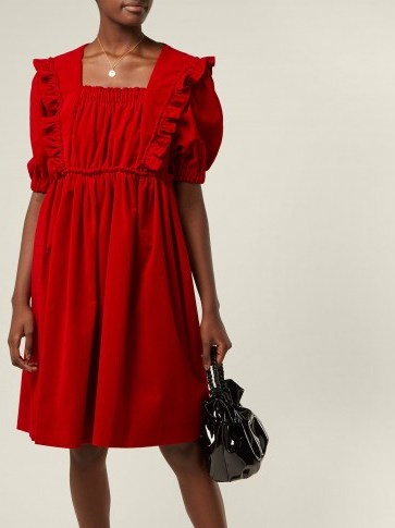 SHRIMPS Malacky ruffle red cotton-corduroy babydoll dress – cord dresses - flipped
