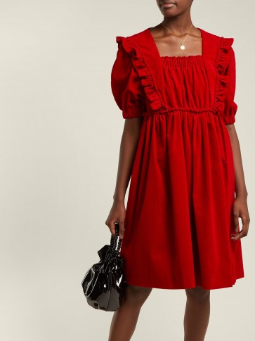 SHRIMPS Malacky ruffle red cotton-corduroy babydoll dress – cord dresses