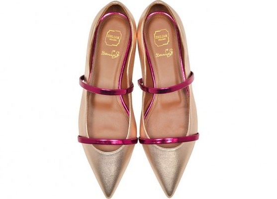 MALONE SOULIERS Maureen Metallic Rose and Berry Nappa Flat Pumps ~ pointed flats - flipped