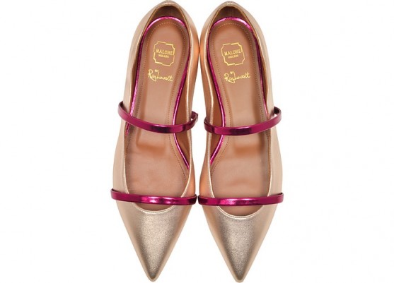 MALONE SOULIERS Maureen Metallic Rose and Berry Nappa Flat Pumps ~ pointed flats