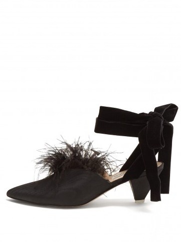 ATTICO Marabou feather black mid-heel pumps - flipped