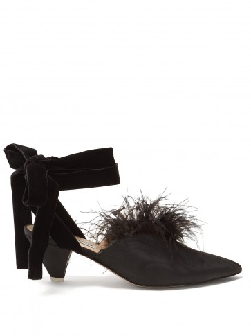 ATTICO Marabou feather black mid-heel pumps
